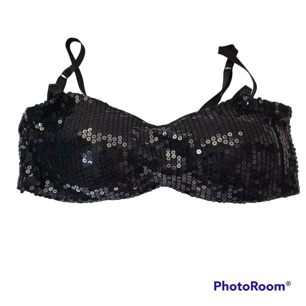 Rene Rofe Sequin bandeau bra adjustable straps removable cups size large - Picture 2 of 11